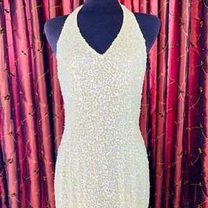 PAPELL Boutique Sequins Silk Evening Dress Soft yellow Prom Drs Pre Owned Sz 10